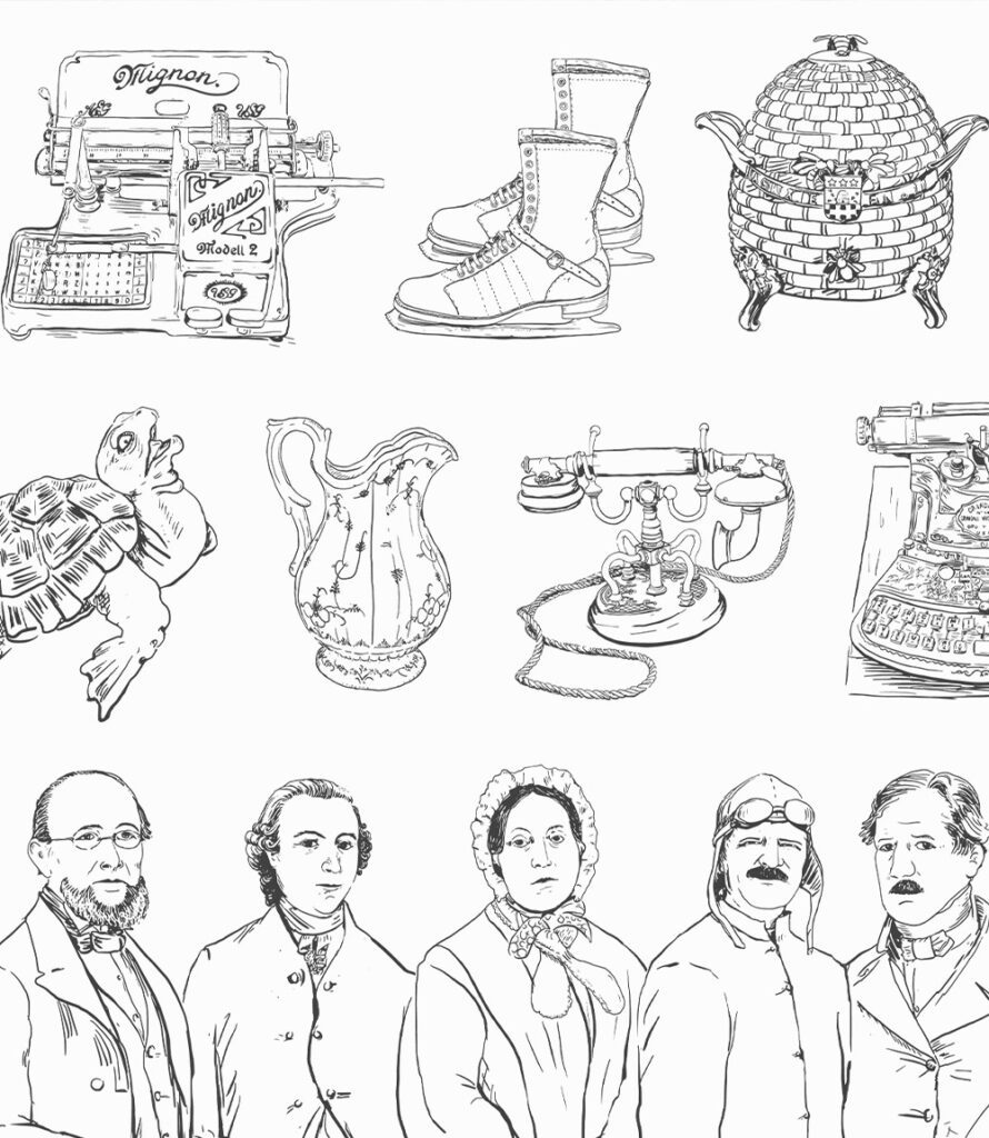 Histoire en jeux Jeu de société conçu par le Musée d'histoire de La Chaux-de-Fonds. Graphisme : Johanna Castellanos, Atelier Racines Graphiques, La Chaux-de-Fonds. © Racines Graphiques, Musée d'histoire de La Chaux-de-Fonds.2022.